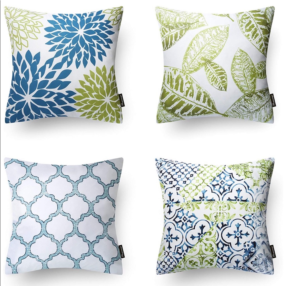 Set of 4 Blue & Green Accent Throw Pillow Covers